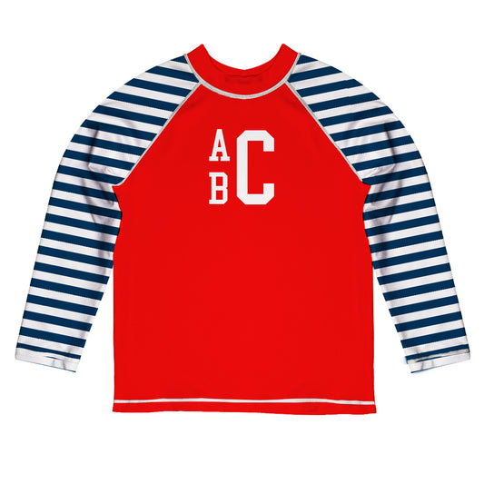 Monogram Red Navy And White Long Sleeve Rash Guard - Wimziy&Co.
