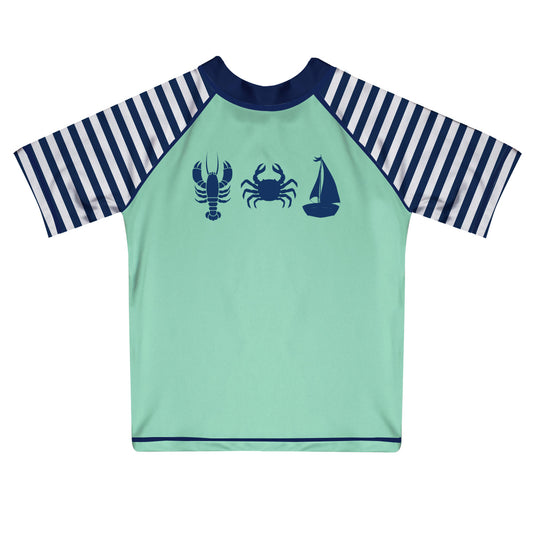 Nautical Green White and Navy Short Sleeve Rasg Guard