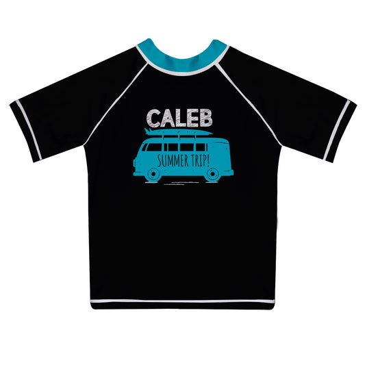 Summer Trip Name Black Short Sleeve Rash Guard
