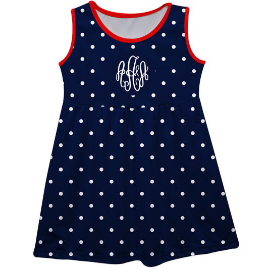 Polka Dots Print Monogram Navy Tank Dress