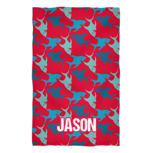 Sharks Print Name Red Towel 51 X 32