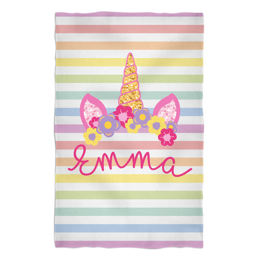 Unicorn Name Rainbow Colors Stripes Towel 51 x 32
