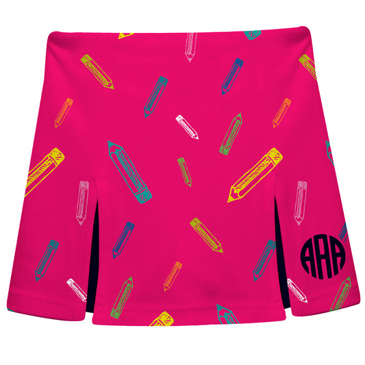 Pencils Print Monogram Hot Pink Skort