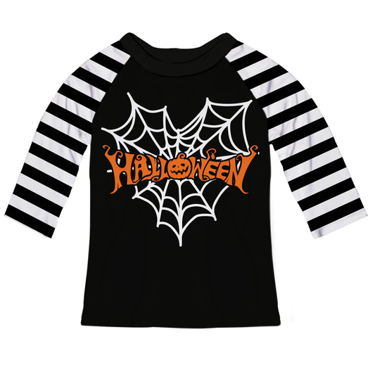 Halloween Black and White Stripes Raglan Tee Shirt 3/4 Sleeve