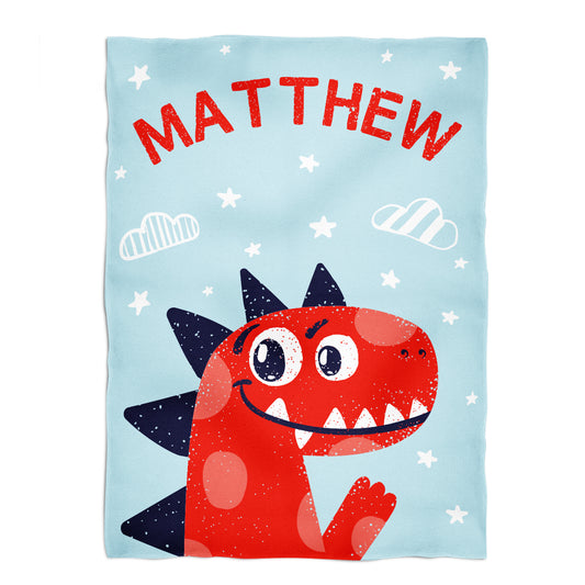 Dinosaurs Name Light Blue Minky Blanket 38 x 47
