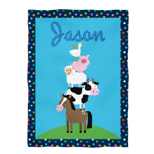 Farm Animal Personalized Name Blue Fleece Blanket 40x 58