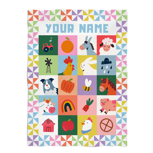 Farm Animal Personalized Your Name White Fleece Blanket 40x 58