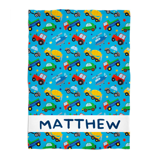 Transportation Personalized Name Turquoise Plush Minky Throw 38 x 47