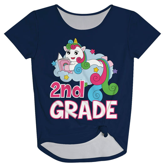 Cute Unicorn Personalized Your Grade Navy Knot Top