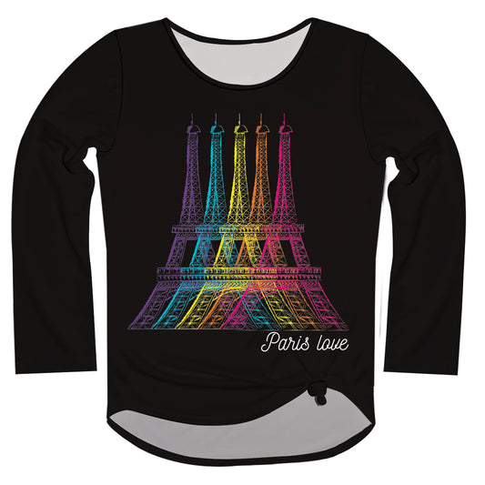 Paris Love Black Long Sleeve Knot Top