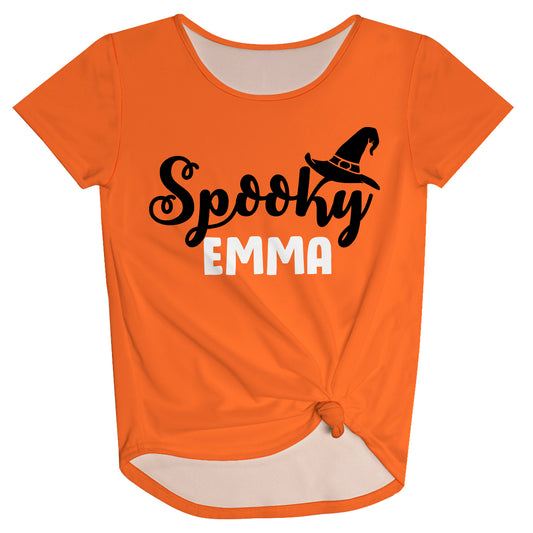 Spooky Personalized Name Orange Knot Top