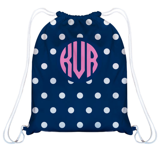 Dots Print Personalized Monogram Navy Bag 14 x 19