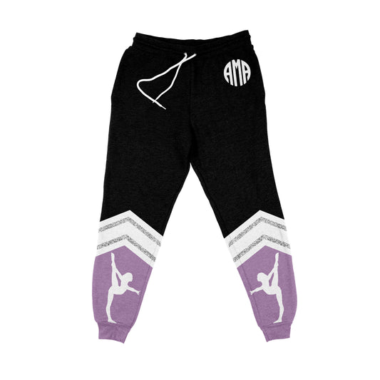 Gymnastics Silhouettes Personalized Monogram Black White and Purple Jogger