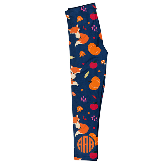 Girls blue and orange foxes leggings with monogram - Wimziy&Co.