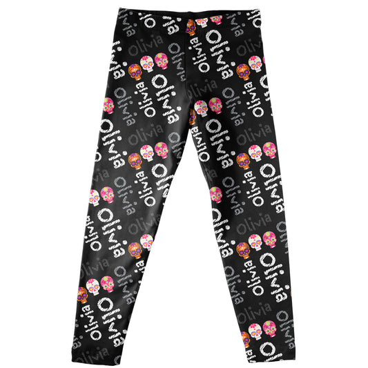 Girls black skulls leggings with name - Wimziy&Co.