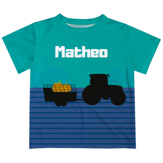 Boys blue and aqua tractor tee shirt with name - Wimziy&Co.