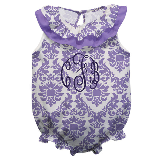Damask Monogram Purple Sleeveless Onesie - Wimziy&Co.