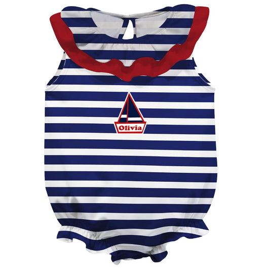 Sailboat Navy Stripe PP Girls Sleeveless Onesie - Wimziy&Co.