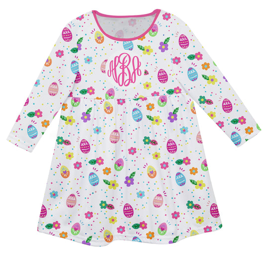 Eggs Print Monogram White Long Sleeve Epic Dress - Wimziy&Co.