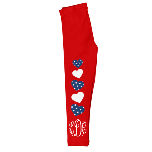 Americana Heart Monogram Red Leggings - Wimziy&Co.