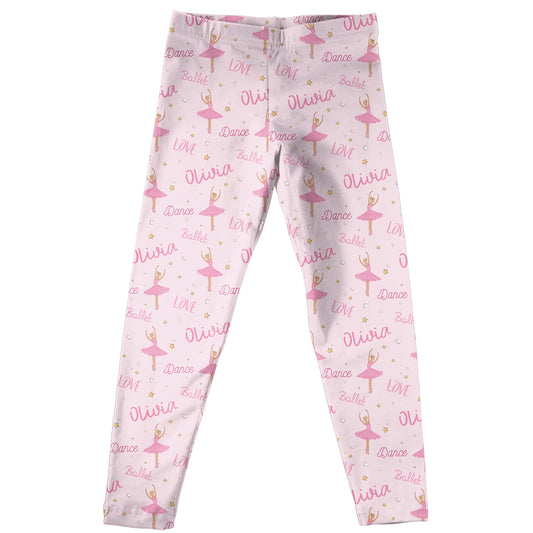 Ballerina and Name Print Pink Leggings - Wimziy&Co.