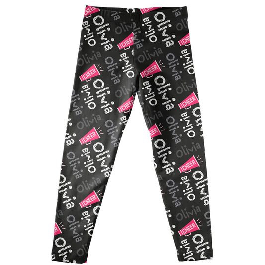 Cheer Megaphone and Name Print Black Leggings - Wimziy&Co.