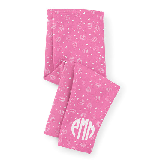 Easter Eggs Print Monogram Pink Leggings - Wimziy&Co.