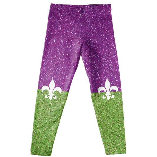 Fleur De Lis Green And Purple Glitter Leggings - Wimziy&Co.