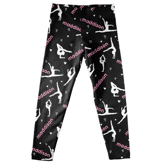 Black and pink gymnasts girls leggings with name - Wimziy&Co.