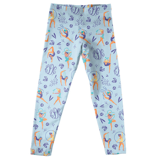 Gymnast and Monogram Print Light Blue Leggings - Wimziy&Co.