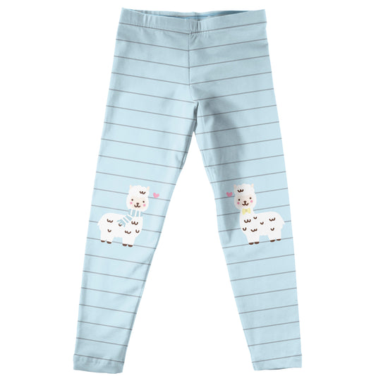 Light blue and gray stripes cute llamas girls leggings - Wimziy&Co.