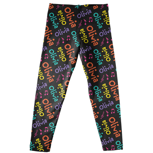 Musical Notes Name Print Black Leggings - Wimziy&Co.