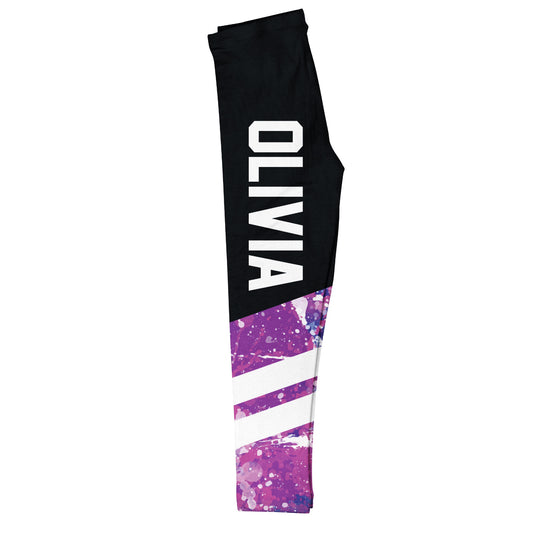 Black and purple dancewear girls leggings with name - Wimziy&Co.