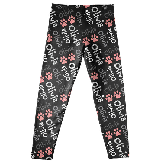 Paw and Name Print Black Leggings - Wimziy&Co.