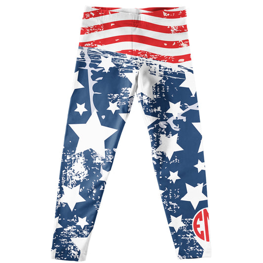 USA Flag Blue Leggings With Monogram - Wimziy&Co.
