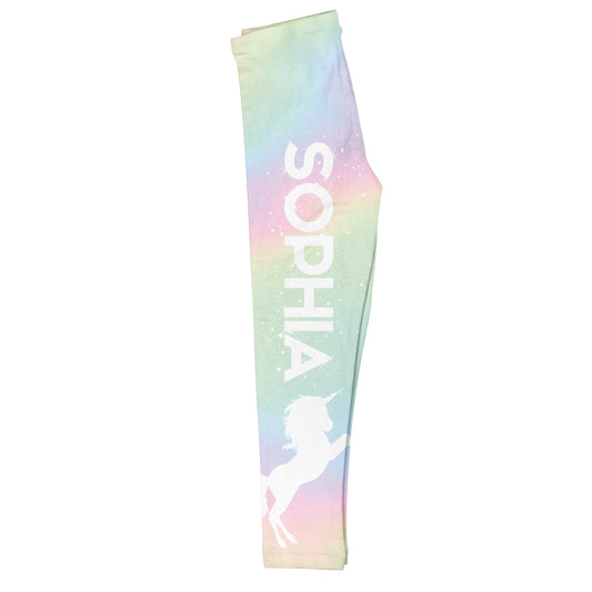 Multicolor unicorn girls leggings with name - Wimziy&Co.