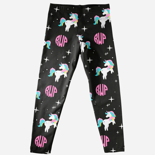 Unicorn and Monogram Print Black Leggings - Wimziy&Co.