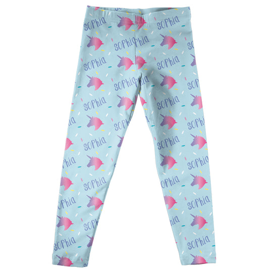 Light blue and pink unicorns girls leggings with name - Wimziy&Co.