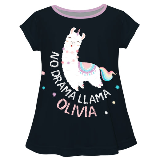 Black and white 'No drama llama' girls blouse with name - Wimziy&Co.
