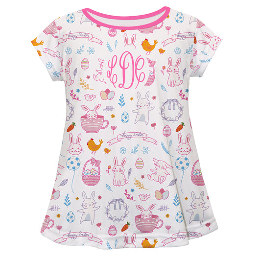 Easter Print Monogram White Short Sleeve Laurie Top - Wimziy&Co.