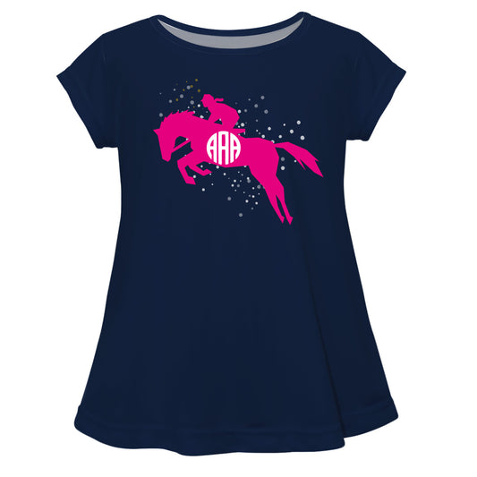 Navy short sleeve blouse and hot pink equestrian with monogram - Wimziy&Co.
