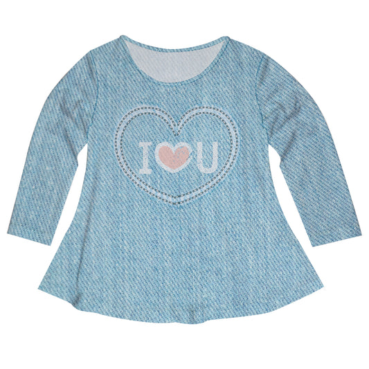 I Love You Blue Denim Long Sleeve Laurie Top - Wimziy&Co.