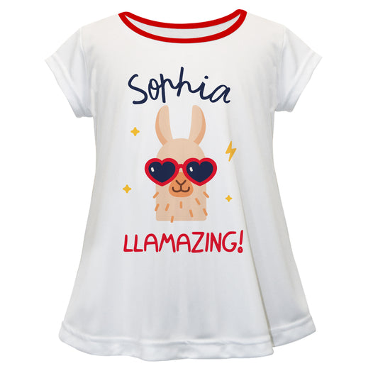 White and red llamazing girls blouse with name - Wimziy&Co.