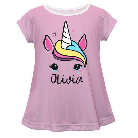 Pink and mulitcolor unicorn face girls blouse with name - Wimziy&Co.