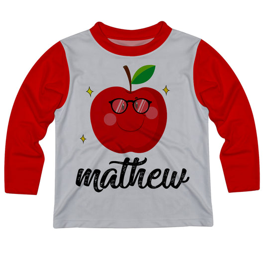 Apple Name White Red Long Sleeve Boys Tee Shirt - Wimziy&Co.