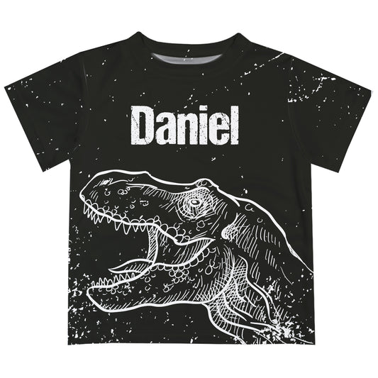 White Dinosaur Name Black Short Sleeve Boys Tee Shirt - Wimziy&Co.