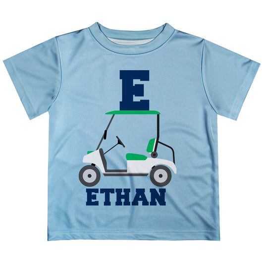 Golf Cart Initial And Name Light Blue Short Sleeve Tee Shirt - Wimziy&Co.