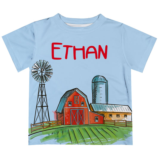 Farm landscape short sleeve boys tee shirt with name - Wimziy&Co.
