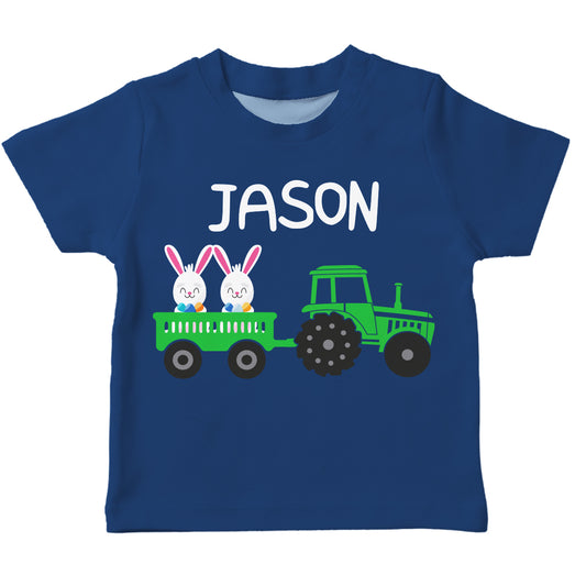 Tractor And Bunnies Name Navy Short Sleeve Tee Shirt - Wimziy&Co.