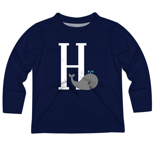 Whale Initial Name Navy Long Sleeve Tee Shirt - Wimziy&Co.